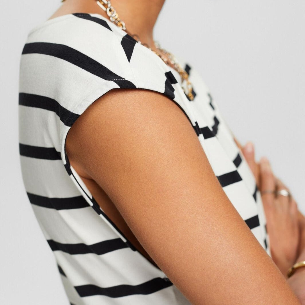 Esprit Striped Sleeveless T-Shirt in Off White