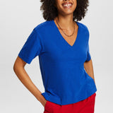Esprit V-Neck Slub T-Shirt in Bright Blue