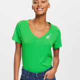 Esprit V-Neck T-Shirt With Floral Embroidery