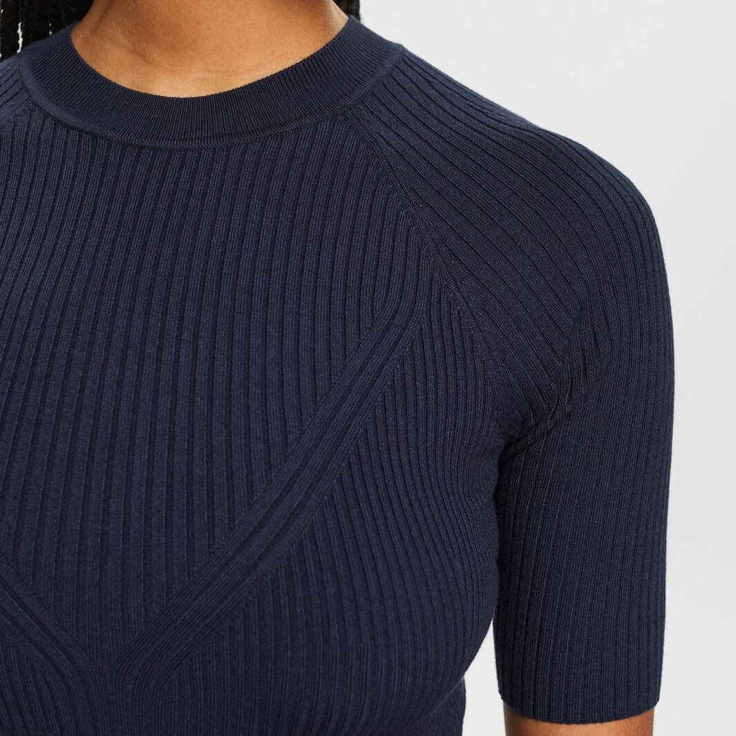 Esprit Ribbed Short-Sleeve Sweater in Navy