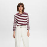 Esprit Striped Long-Sleeve Top in Aubergine