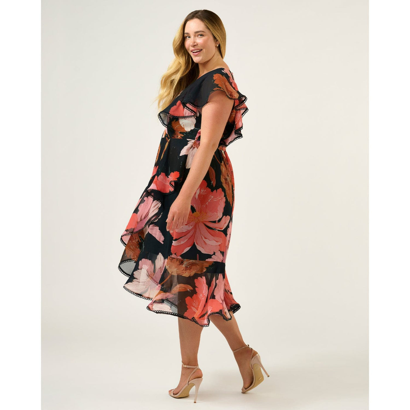 Estelle Elena Wrap Front Dress in Navy/Peony