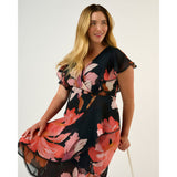 Estelle Elena Wrap Front Dress in Navy/Peony