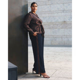 Estelle Jessie Tie Waist Pant in Navy/Brown Stripe