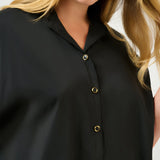 Estelle Lela Oversized Button Up Top in Black