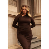 Estelle Naomi Textured Mesh Dress in Brown