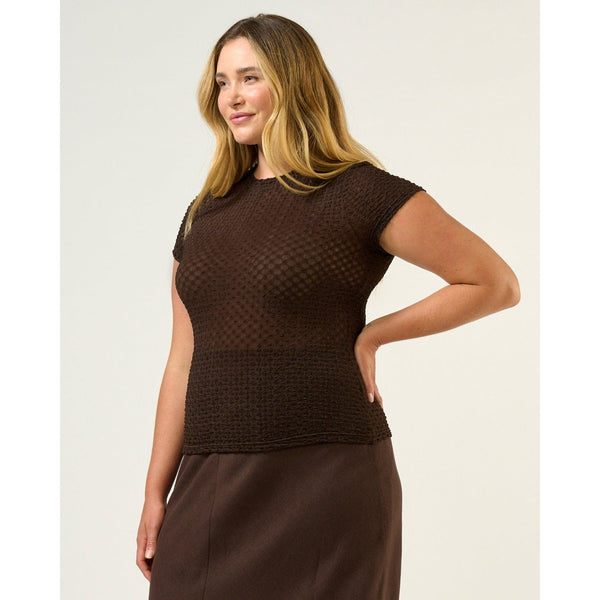 Estelle Naomi Textured Mesh Top in Brown