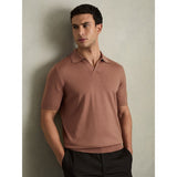 Reiss Duchie Merino Wool Open Collar Polo Shirt In Dusty Blush Pink