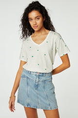 Fabienne Chapot Phil V-neck Green Heart T-shirt in Cream White