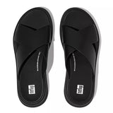 FitFlop F-Mode Leather Flatform Cross Slides in All Black