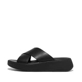 FitFlop F-Mode Leather Flatform Cross Slides in All Black