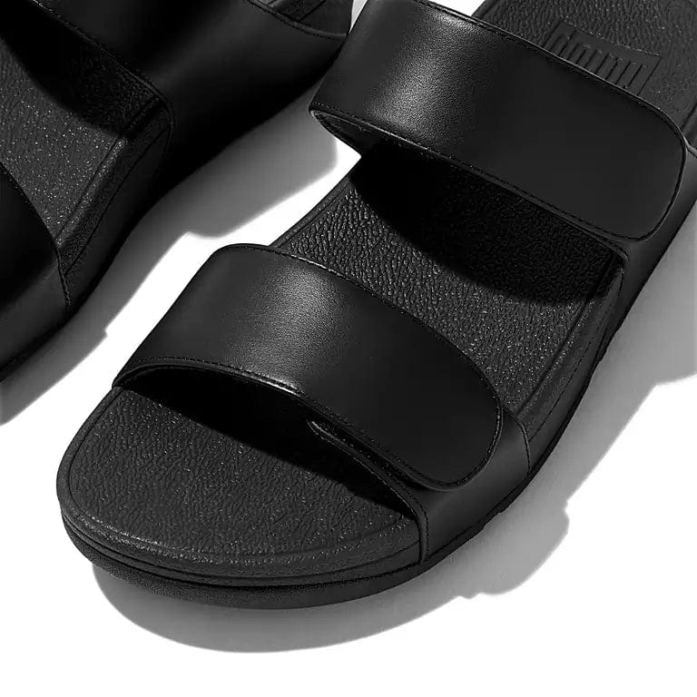 FitFlop Lulu Adjustable Leather Slides in All Black