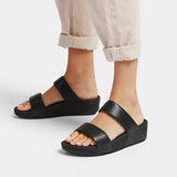 FitFlop Lulu Adjustable Leather Slides in All Black