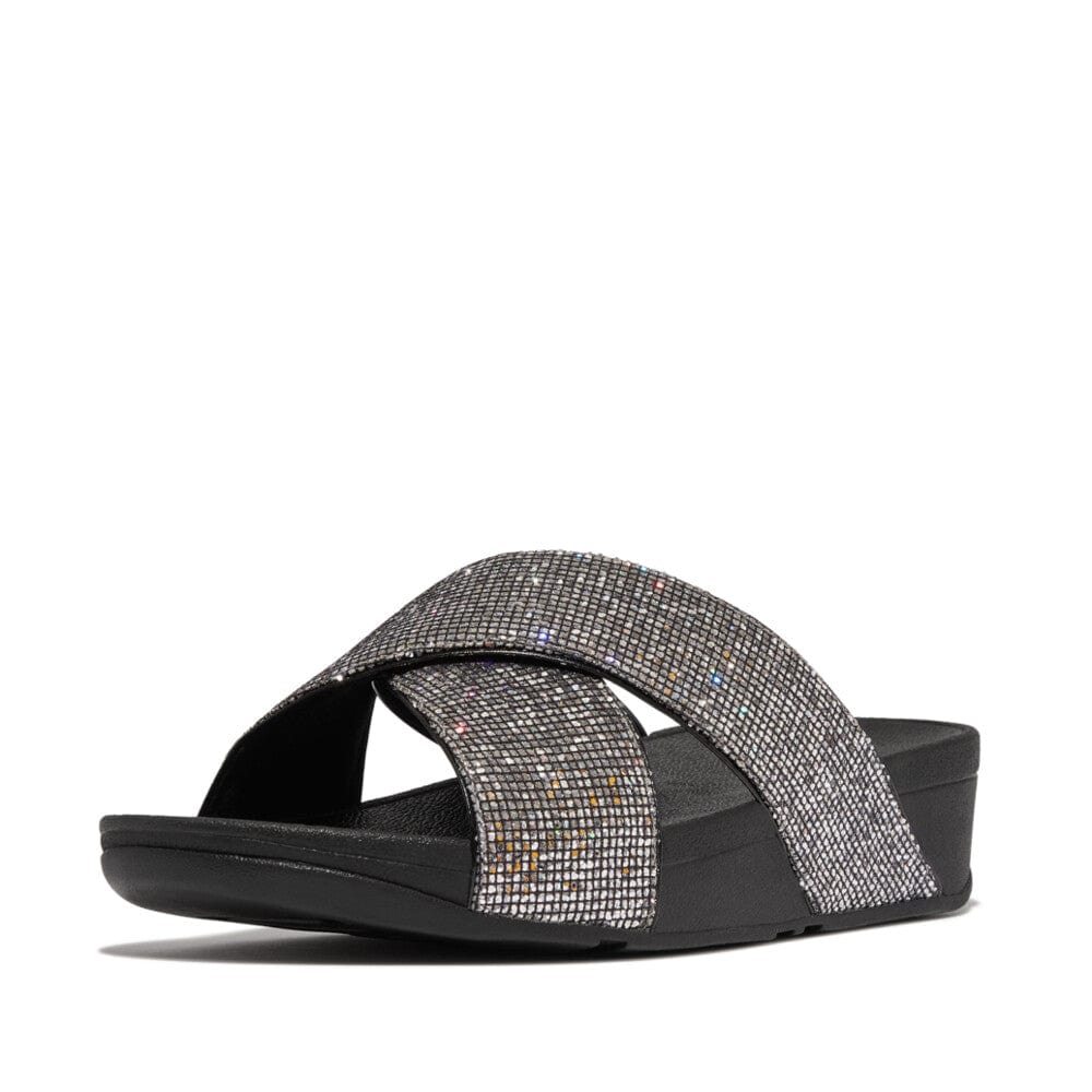 FitFlop LULU Glitterball Cross Slides In Silver