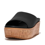 FitFlop Eloise Cork Wrap Leather Wedge Slides in Black