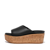 FitFlop Eloise Cork Wrap Leather Wedge Slides in Black