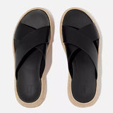 FitFlop F-MODE Espadrille Leather Flatform Cross Slides In Black