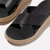 FitFlop F-MODE Espadrille Leather Flatform Cross Slides In Black