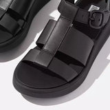 FitFlop F-MODE Leather Flatform Fisherman Sandals In Black