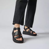 FitFlop F-MODE Leather Flatform Fisherman Sandals In Black