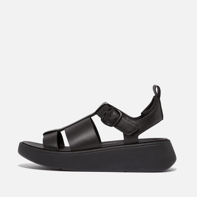 FitFlop F-MODE Leather Flatform Fisherman Sandals in Black