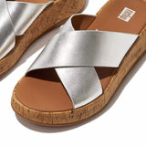 FitFlop F-Mode Metallic Leather/Cork Flatform Cross Slides