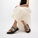 FitFlop GEN-FF Buckle Graphic-Weave Two-Bar Slides In Black