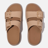 FitFlop Gen-Ff Buckle Two-Bar Leather Slides in Classic Beige