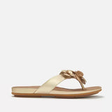 FitFlop GRACIE Flower Metallic-Leather Flip-Flops In Platino