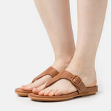 FitFlop Gracie Matt-Buckle Leather Toe-Post Sandals Light Tan