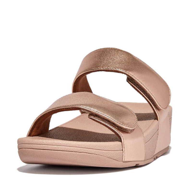 FitFlop LuLu Adjustable Leather Slides Rose Gold