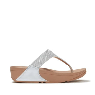 FitFlop LULU Crystal Embellished Toe Post Sandals In Steel Silver