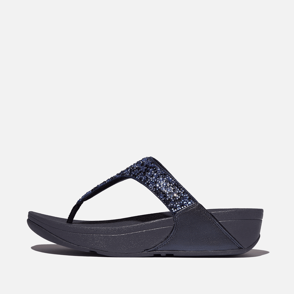 FitFlop Lulu Crystal-Mix Toe-Post Sandals in Midnight Navy