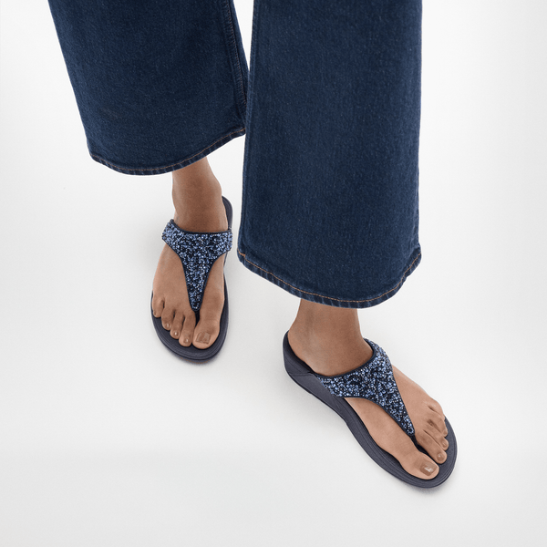 FitFlop Lulu Crystal-Mix Toe-Post Sandals in Midnight Navy