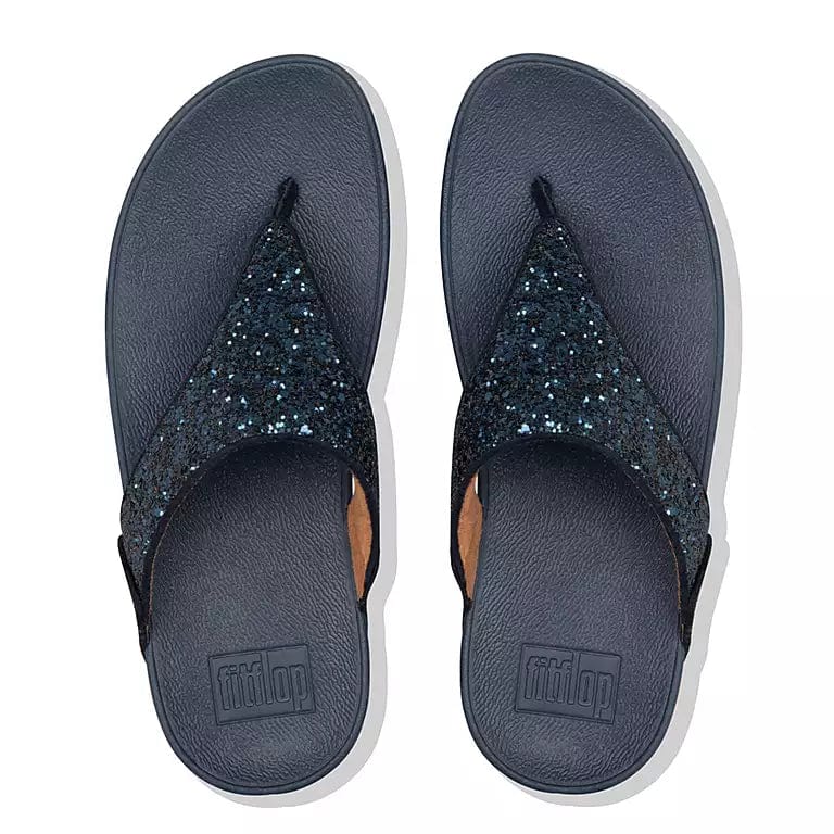 FitFlop Lulu Glitter Toe-Post Sandals in Midnight Navy