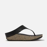 FitFlop LULU Lux Graphic-Weave Leather Toe-Post Sandals In Black