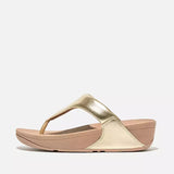 FitFlop Lulu Metallic Leather Toe-Post Sandals In Platino