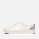FitFlop Rally Crystal-Backtab Leather Trainers In White Silver