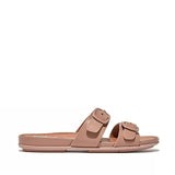FitFlop Gracie Buckle Two-Bar Leather Slides Beige