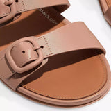 FitFlop Gracie Buckle Two-Bar Leather Slides Beige