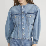 FRAME The Nipped Collarless Denim Jacket in Umbria