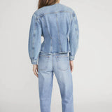 FRAME The Nipped Collarless Denim Jacket in Umbria