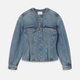 FRAME The Nipped Collarless Denim Jacket in Umbria