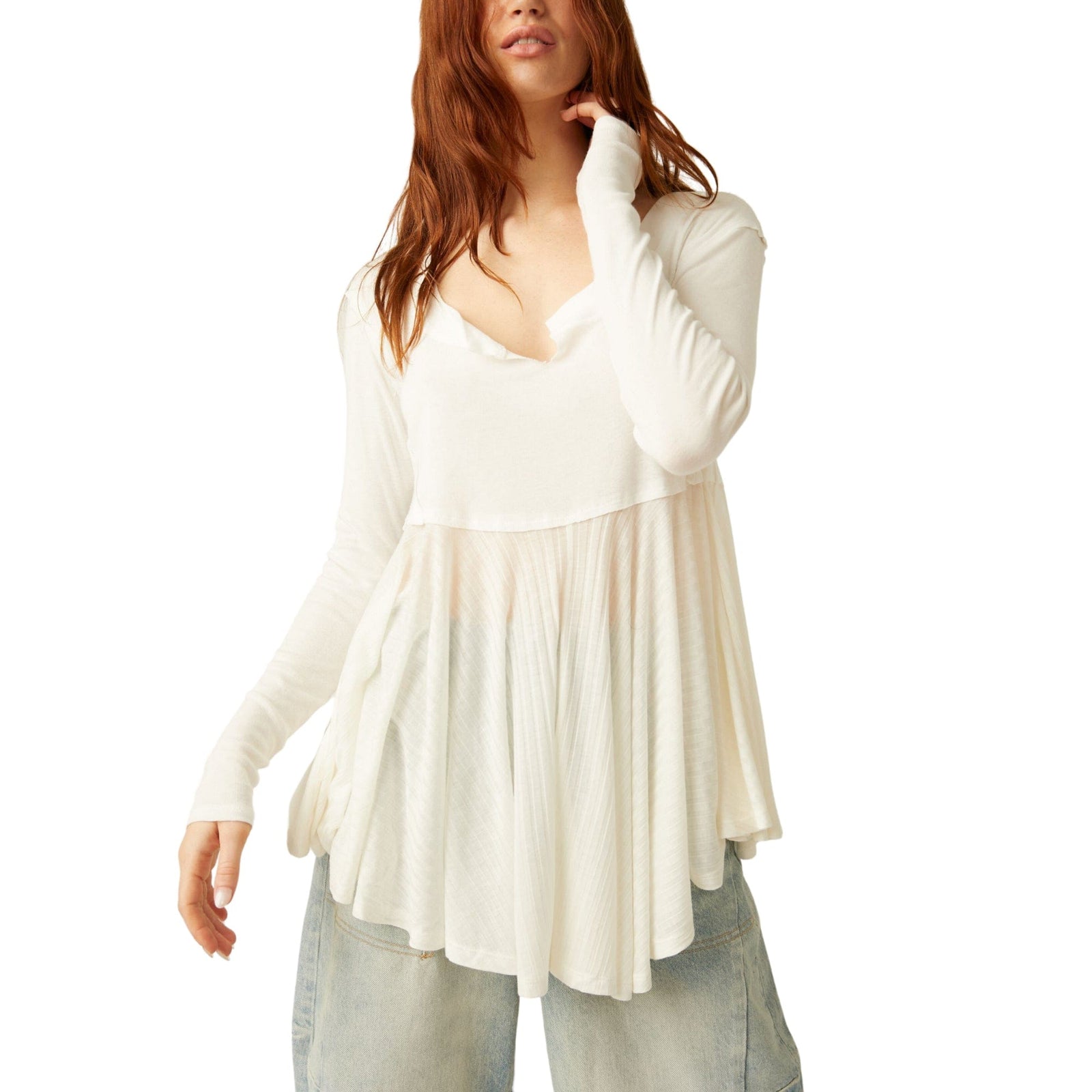 Free People We The Free Clover Babydoll Top in Ivory