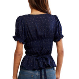 Free People Adore You Blouse In Peacoat Combo In Navy