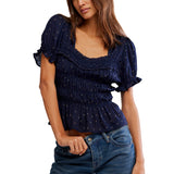 Free People Adore You Blouse In Peacoat Combo In Navy