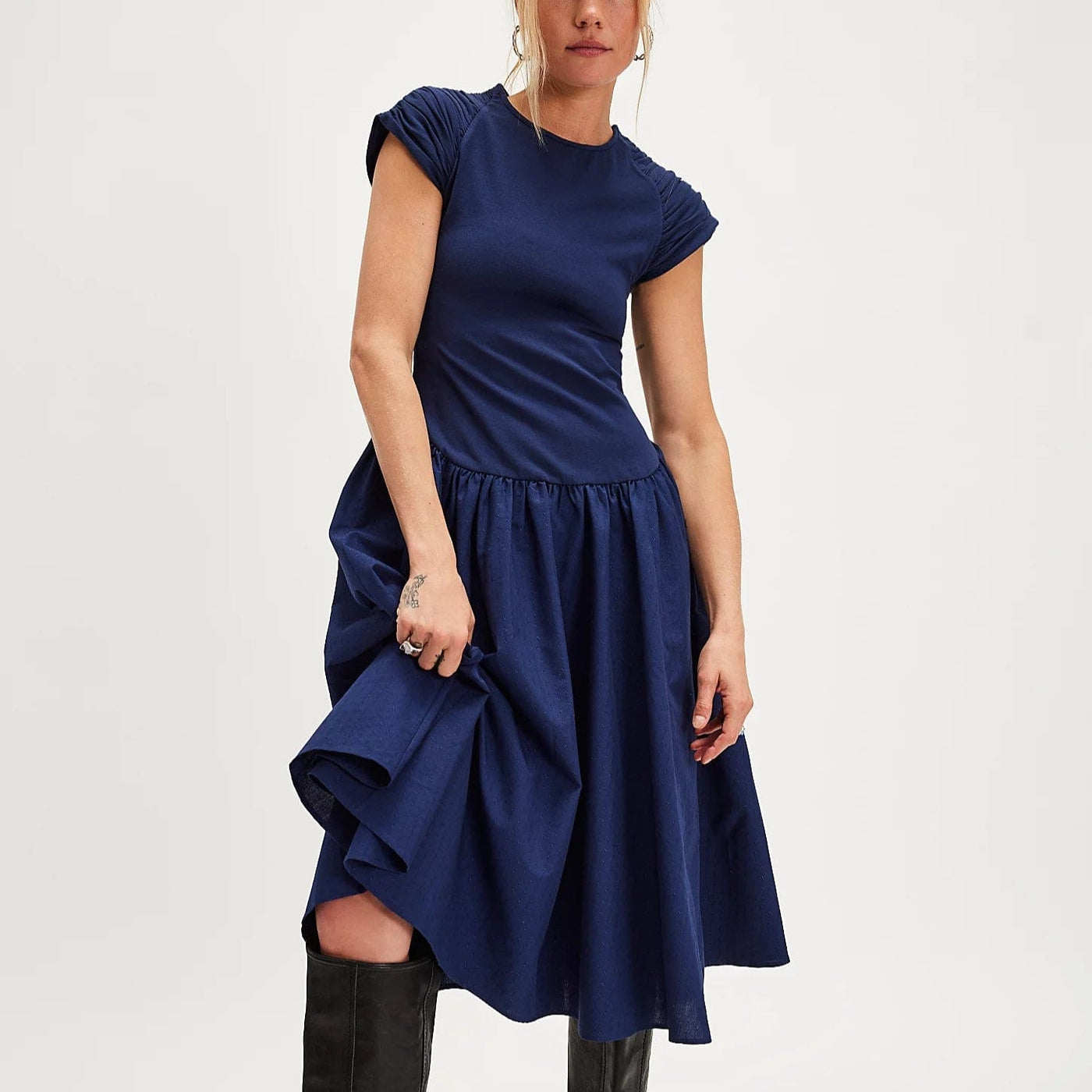 sachin and babi light blue dress ASTR the Label Drop Waist High Neck Dress in Cornflower Blue main image 1