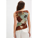 Free People Ash Printed Knit Top In Moss Combo