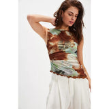 Free People Ash Printed Knit Top In Moss Combo