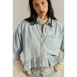 Free People Bailey Denim Shirt in Light Tint Blue Wash